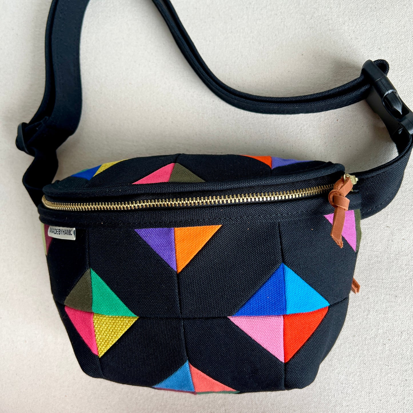 diamond tiles fanny bag, black with brights