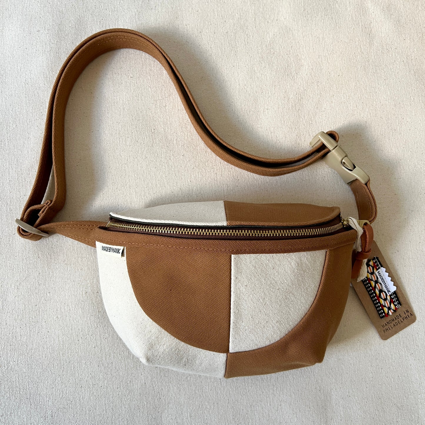 color block fanny bag, caramel + natural