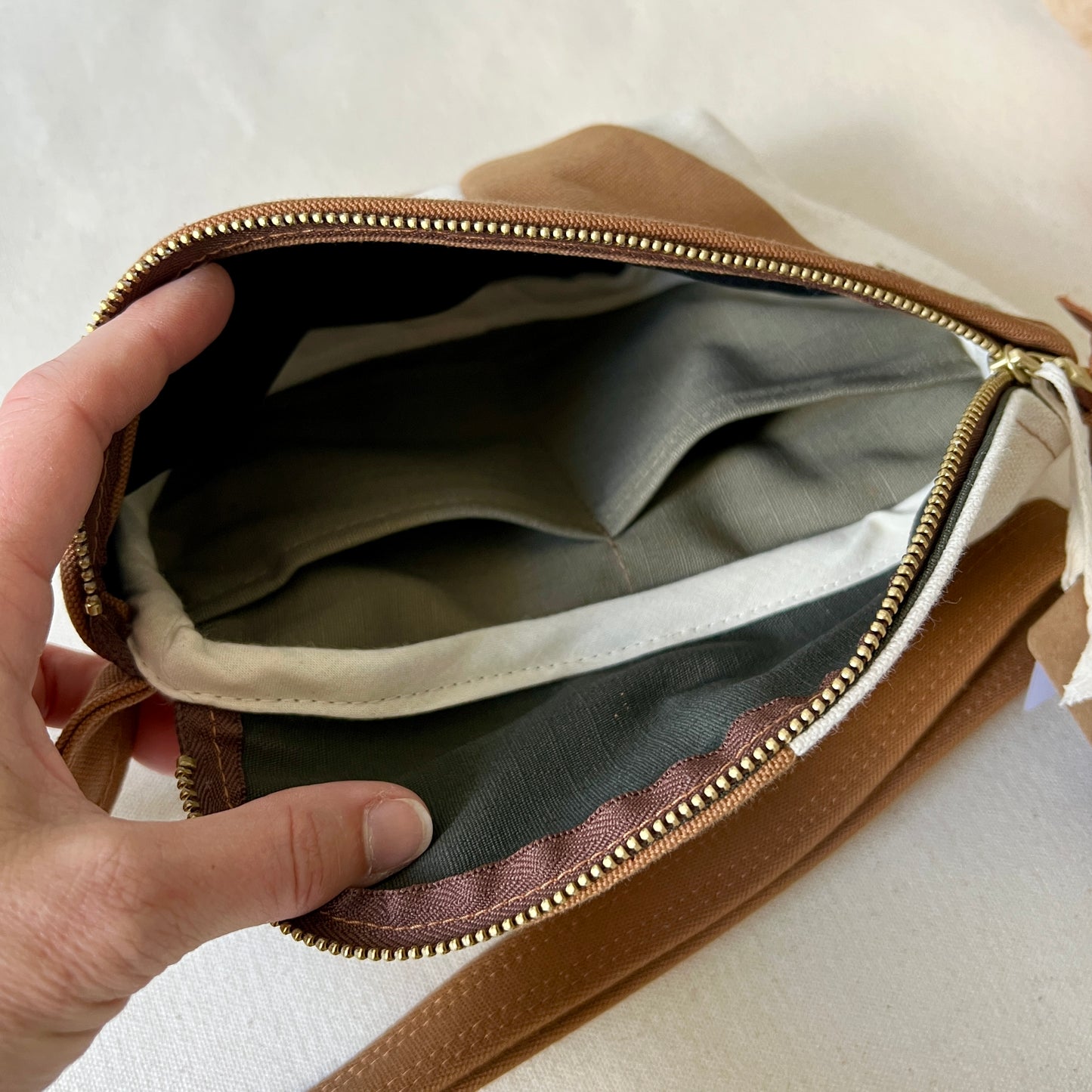 color block fanny bag, caramel + natural