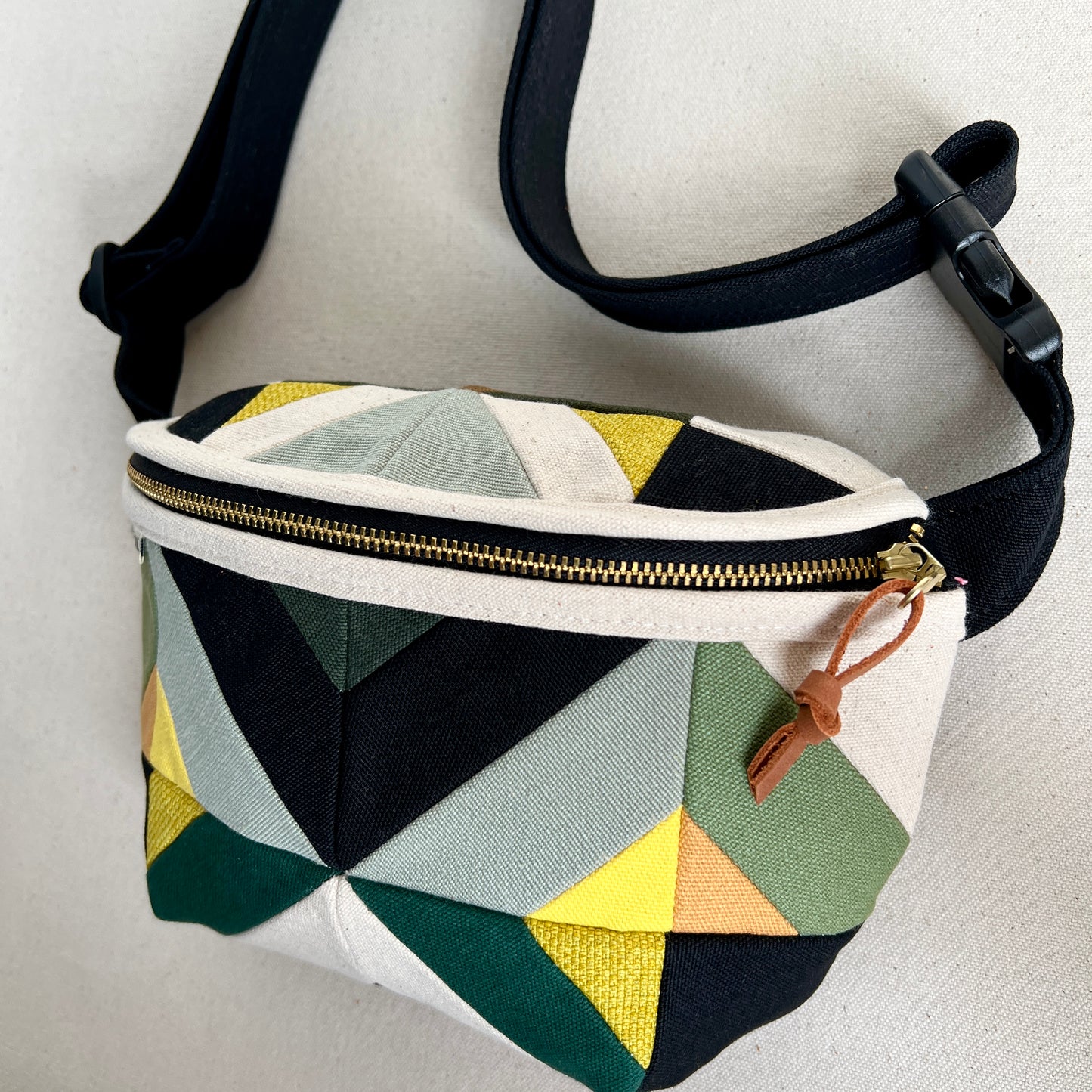 kaleidoscope fanny, natural with sea glass, spruce, chartreuse, etc