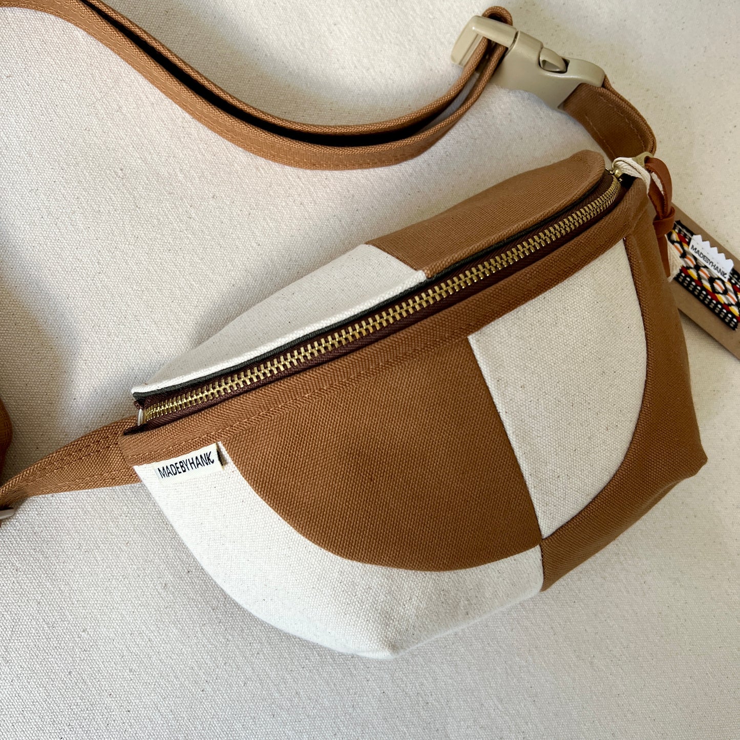 color block fanny bag, caramel + natural