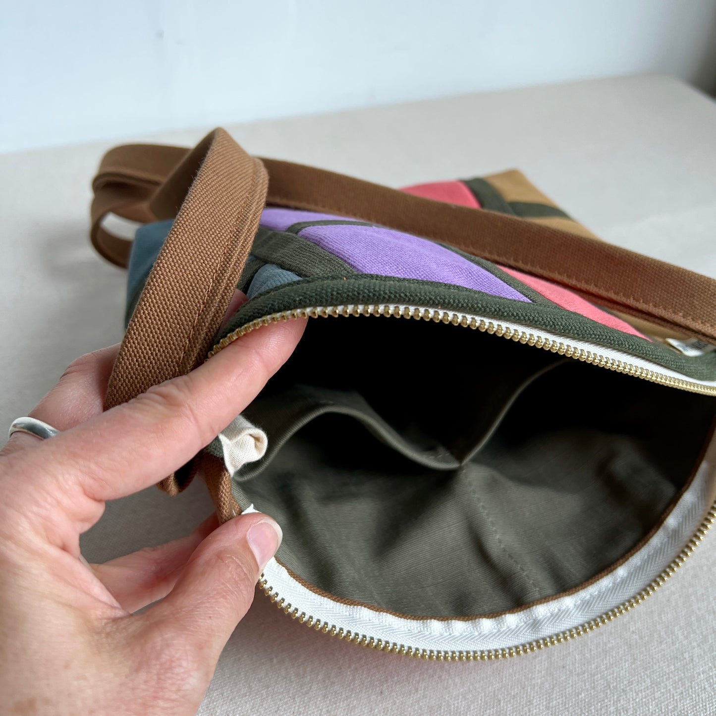 double-sided grid bag, forest/coral/honey/lavender/celery, etc