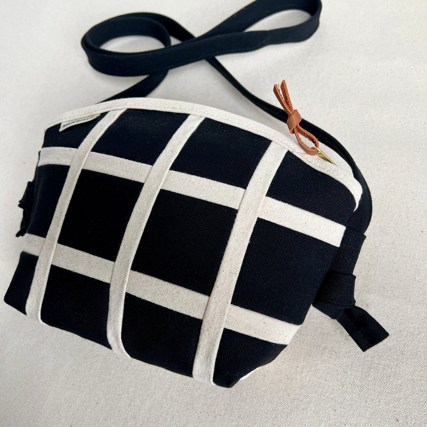 double-sided grid crossbody, black + natural