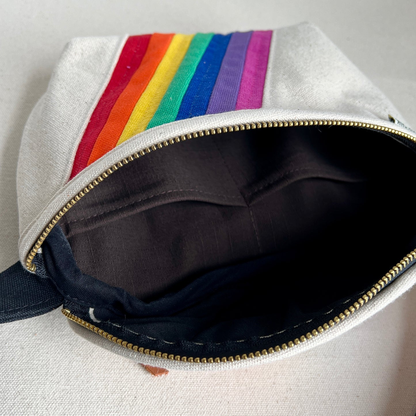 retro stripes fanny bag, natural with rainbow