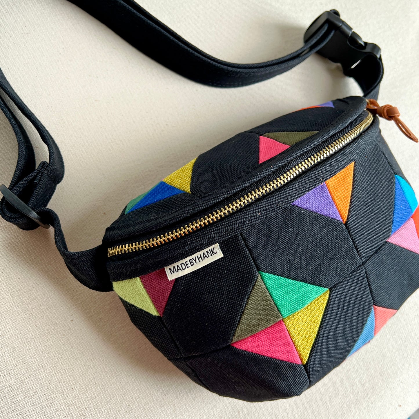 diamond tiles fanny bag, black with brights