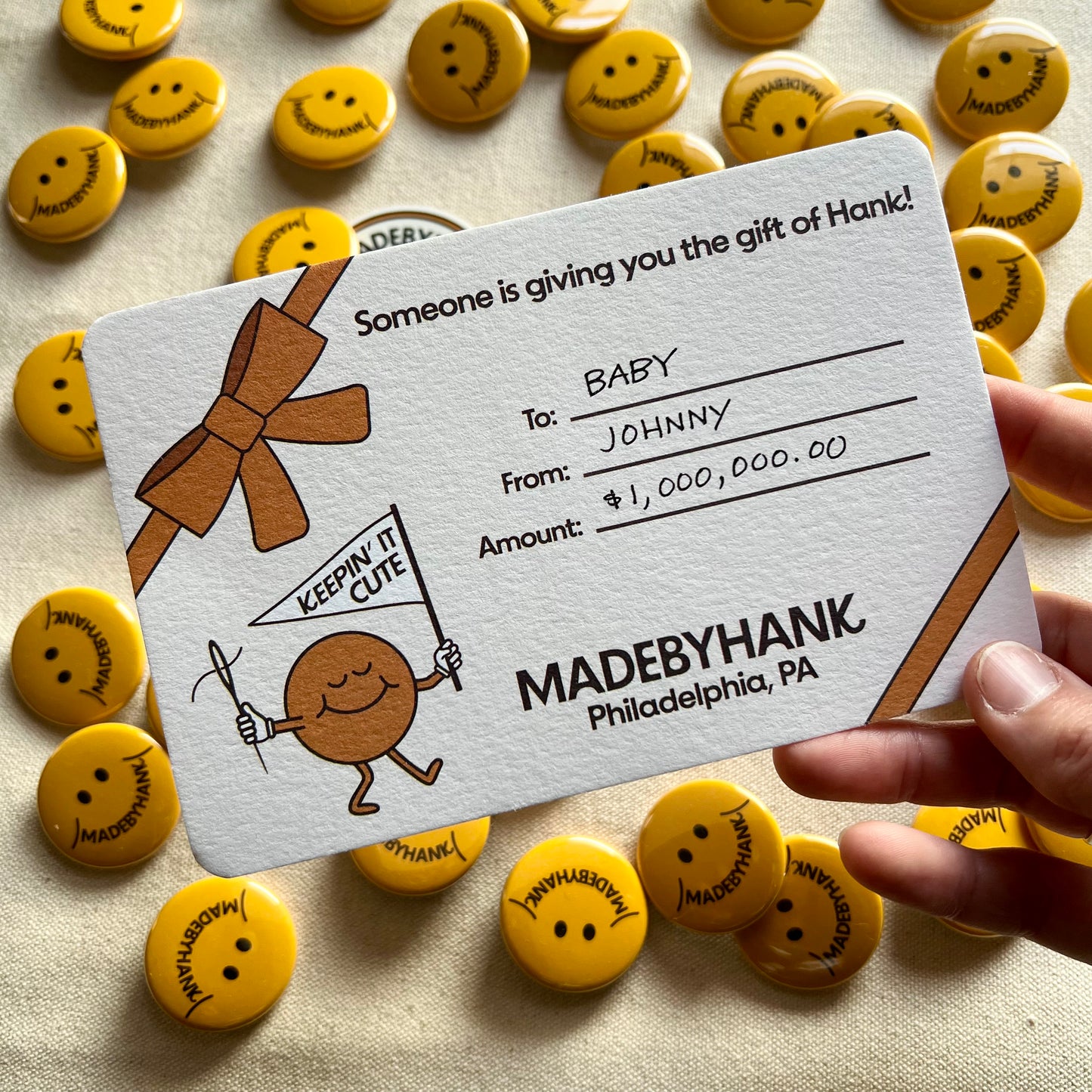 actual physical paper gift certificate (for presentation purposes)
