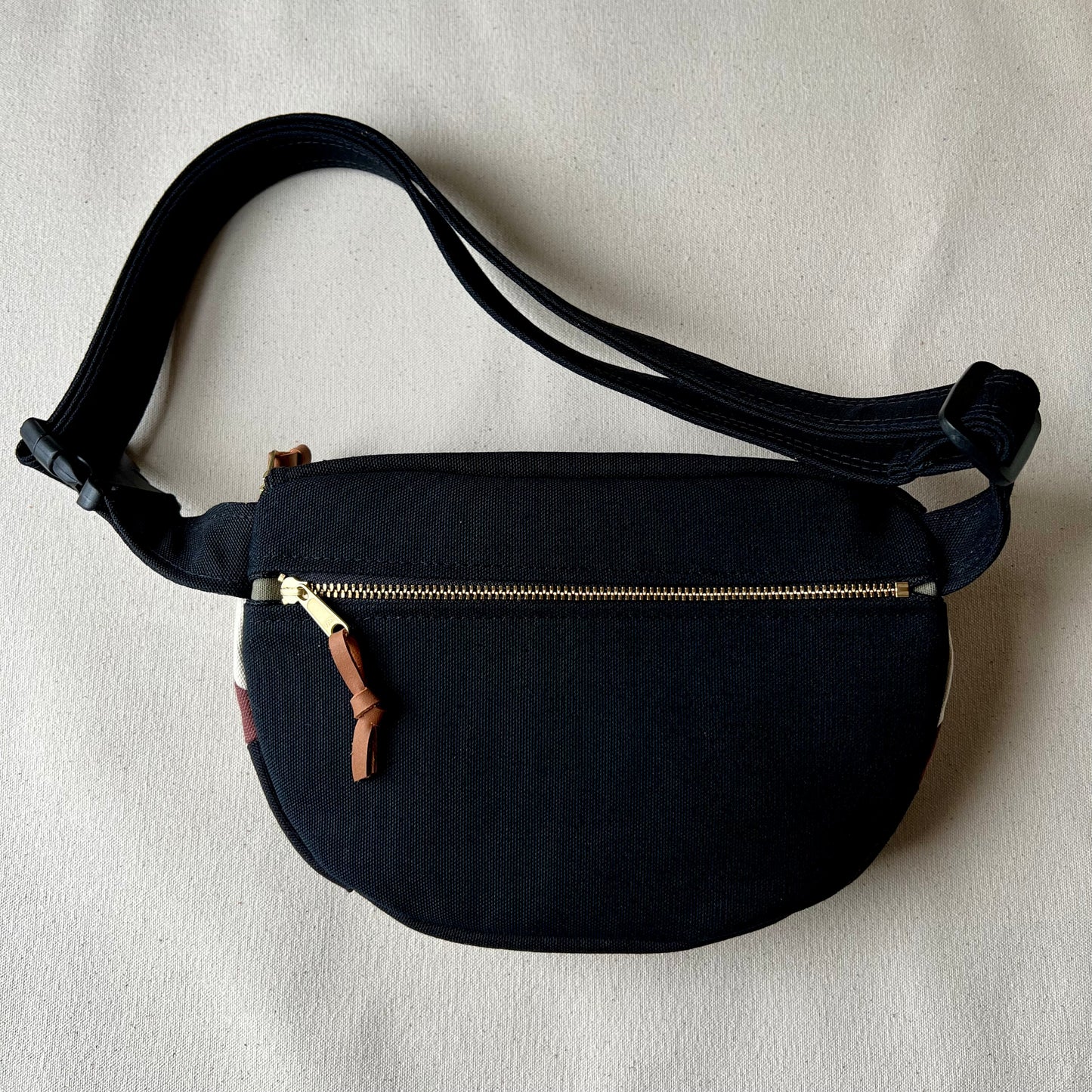 two-tone fanny bag, black + natural canvas