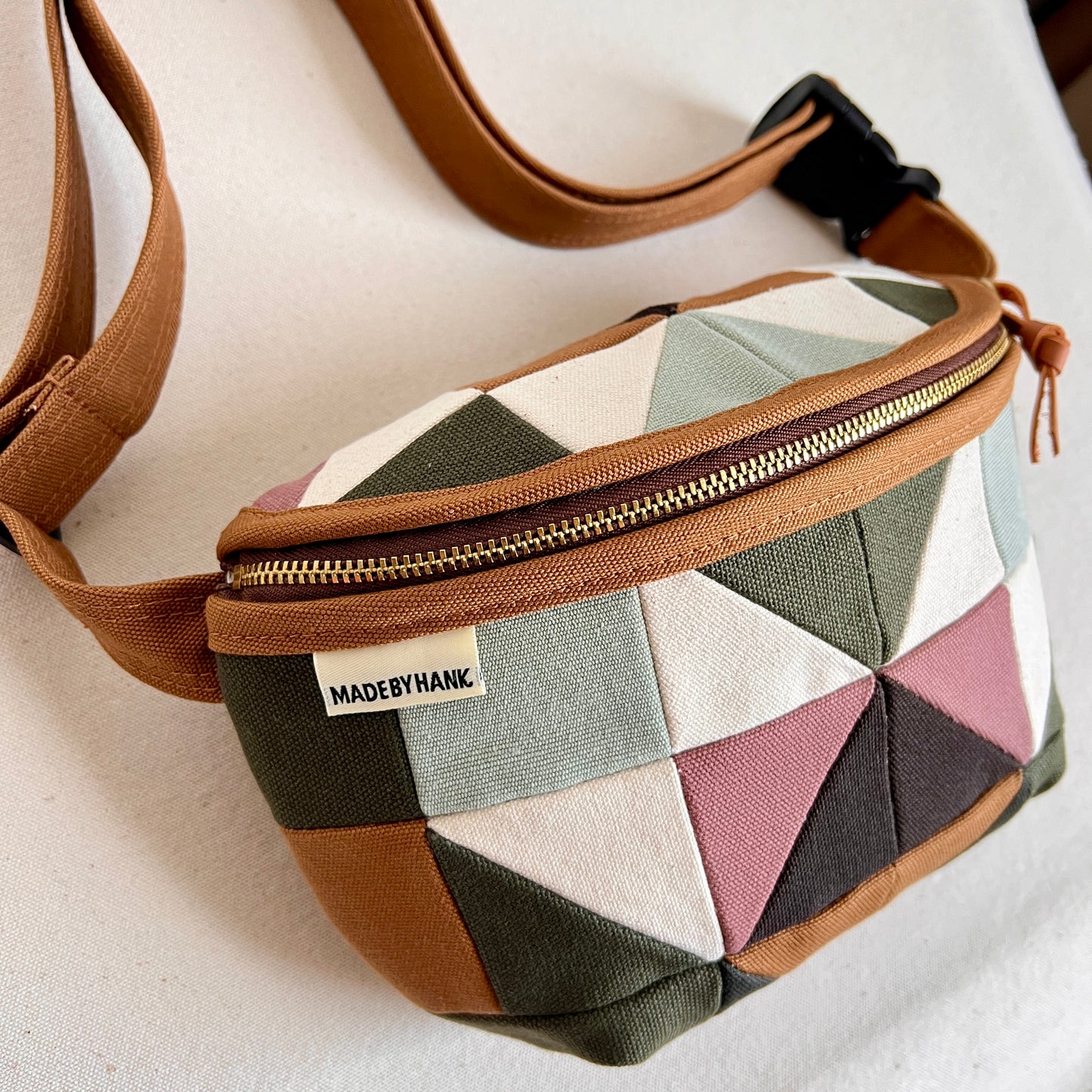 quilt star fanny bag, forest/mint/caramel/mauve/natural