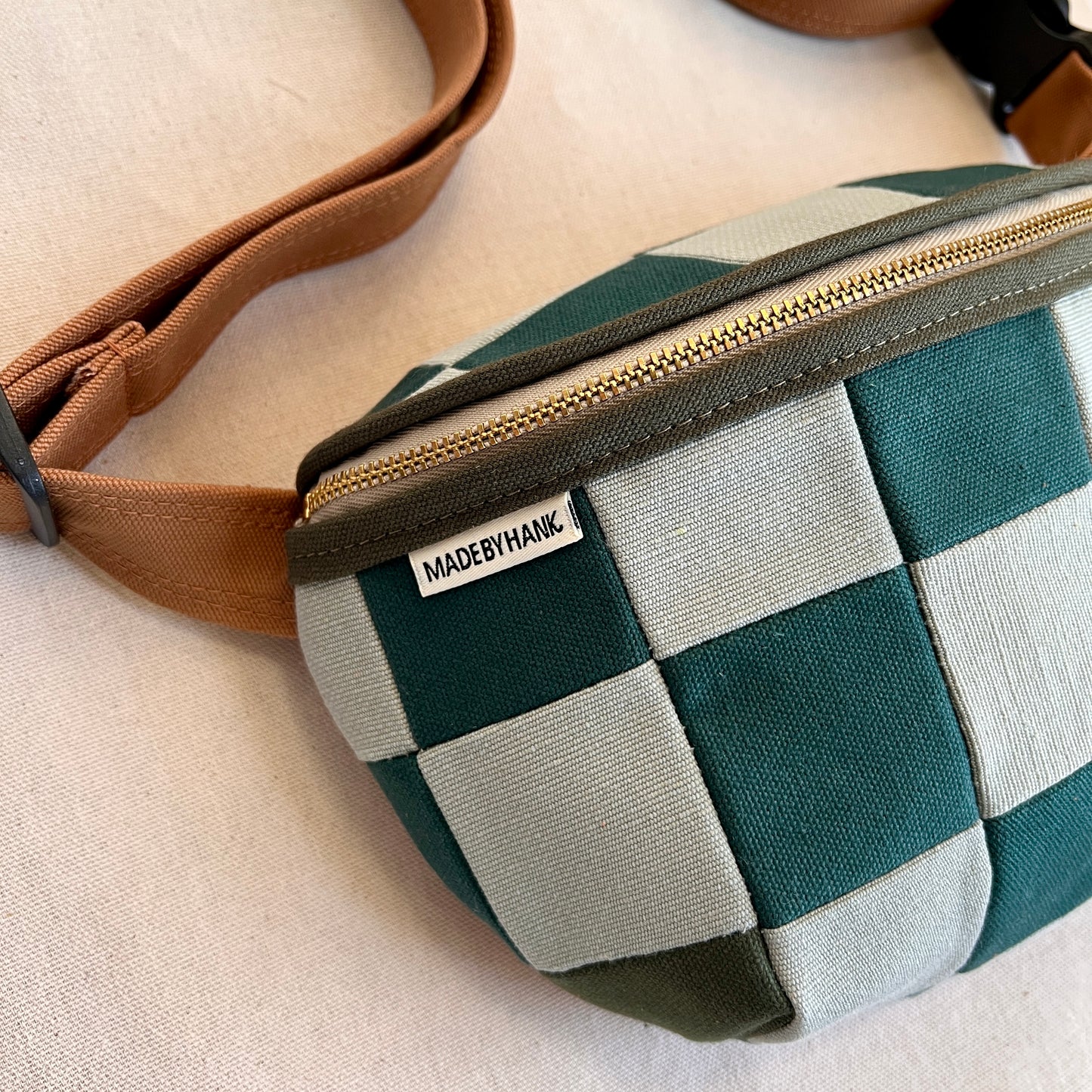 checkerboard fanny bag, spruce + mint