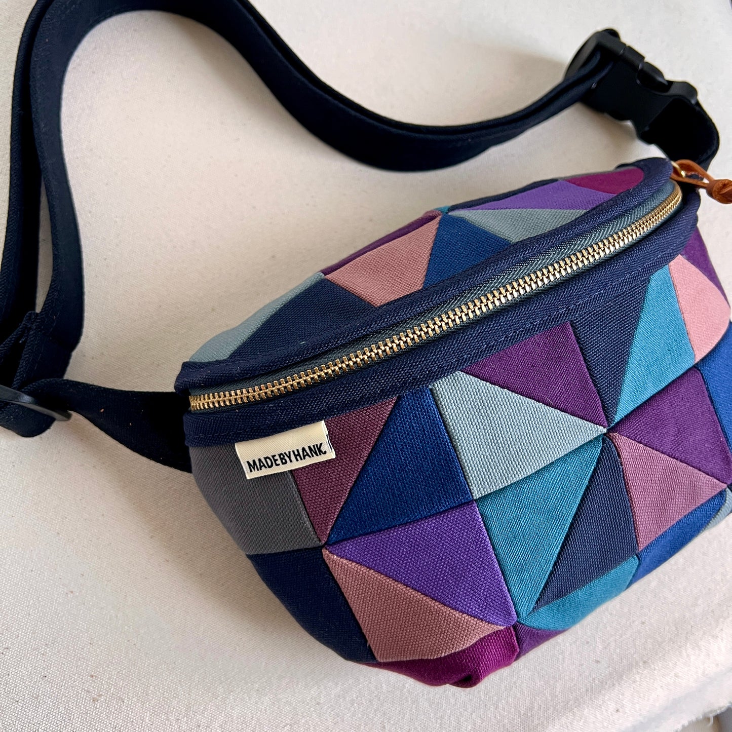 party triangles fanny bag, indigos + plums