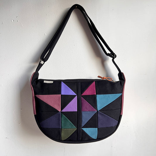 fractured quilt star crescent bag (shoulder/crossbody), black with indigo/navy/raisin etc