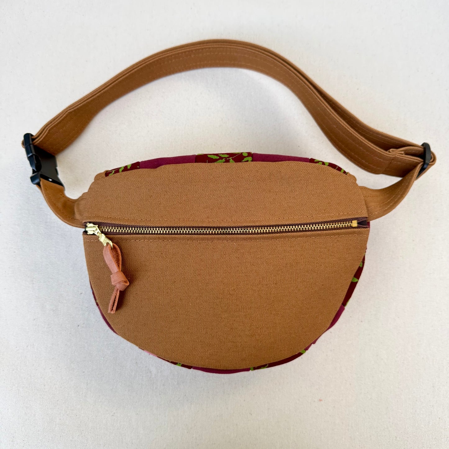 checkerboard fanny bag, wine and vintage floral print