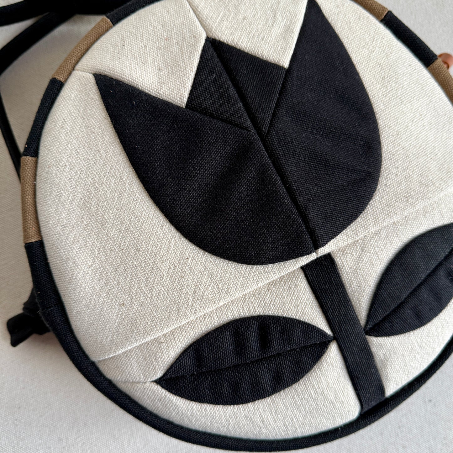 Circle Bag, Natural with Black Tulip + Black+Mushroom Checkerboard