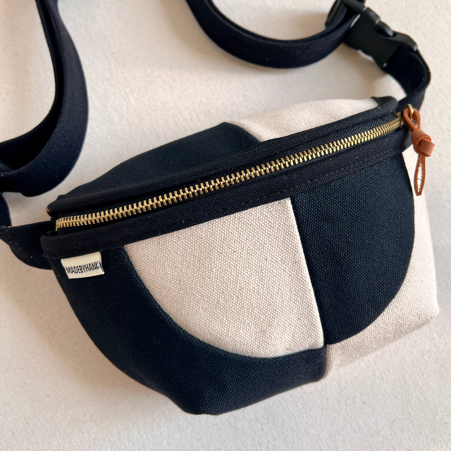 **PRE-ORDER** color block fanny bag, black + natural canvas