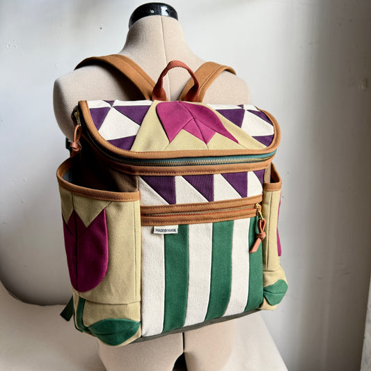 **PRE-ORDER** Roomier Backpack with side pockets, Raspberry Tulip w/ Teal Green + Eggplant