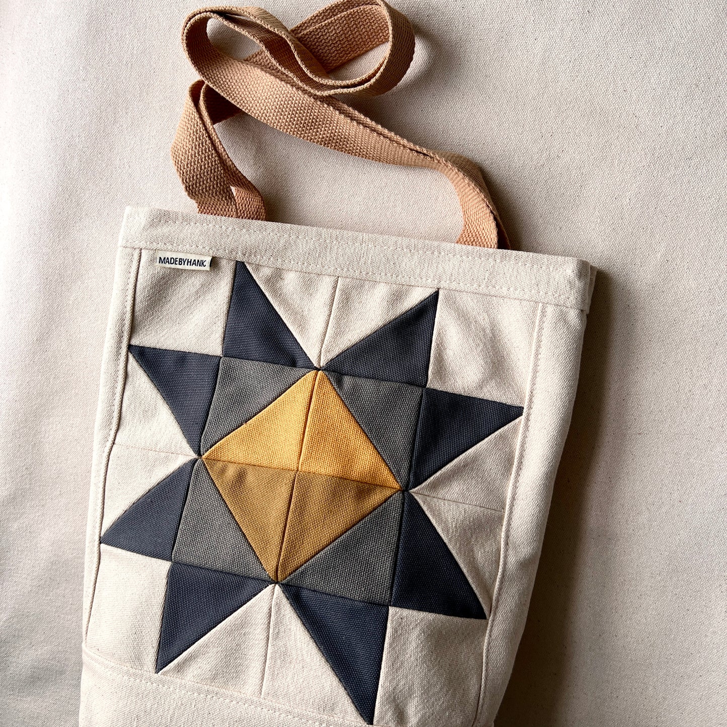 small quilt star tote, grays with goldenrod + honey
