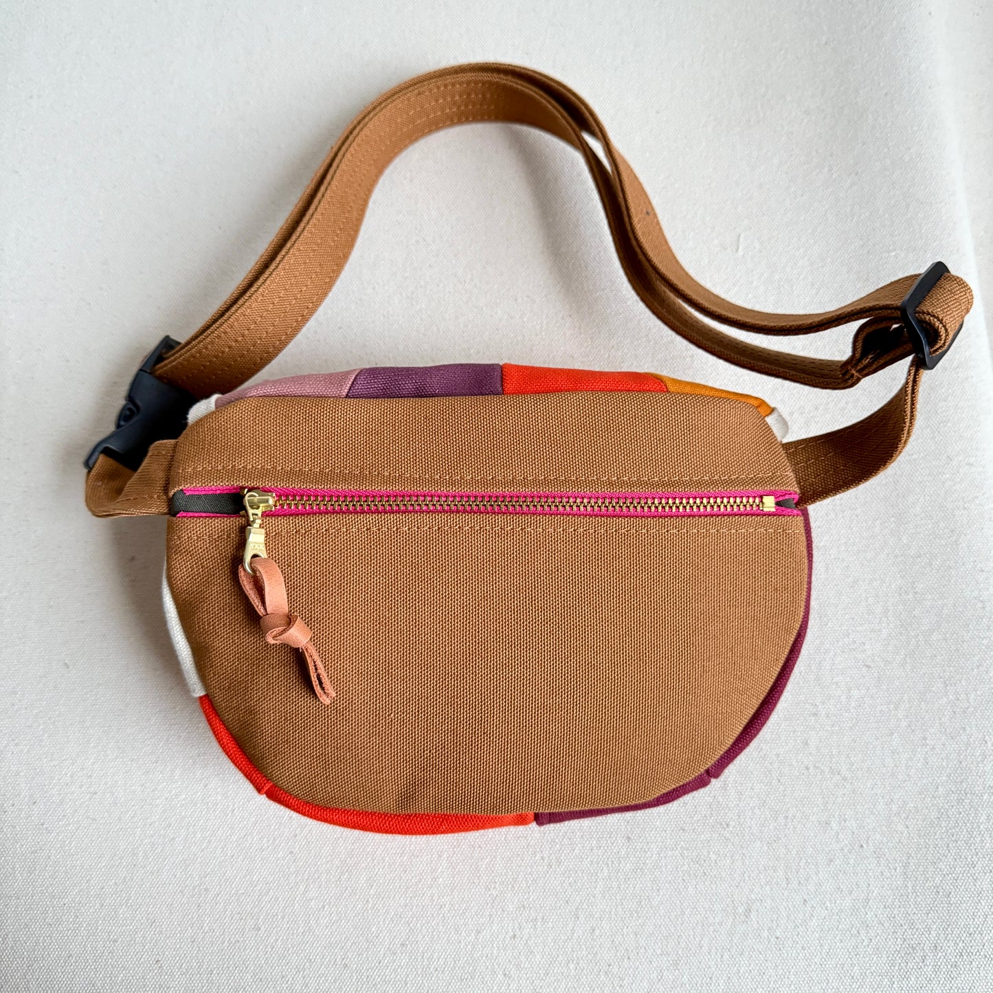 color block fanny bag, raspberry/natural/pink/orange etc