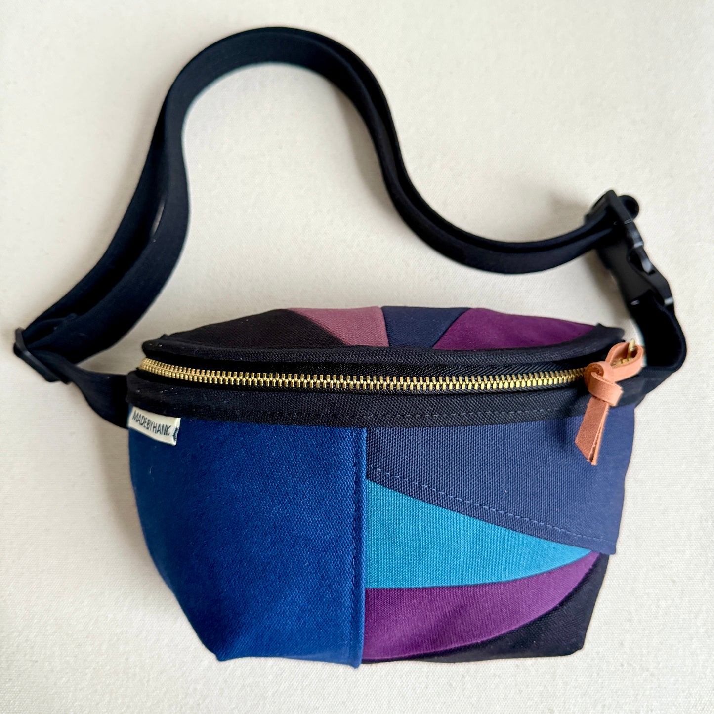 color block fanny bag, black with midnight/plum/eggplant/navy etc