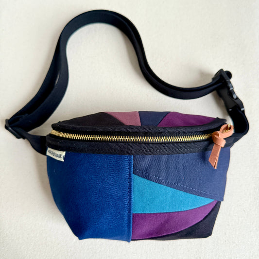 color block fanny bag, black with midnight/plum/eggplant/navy etc