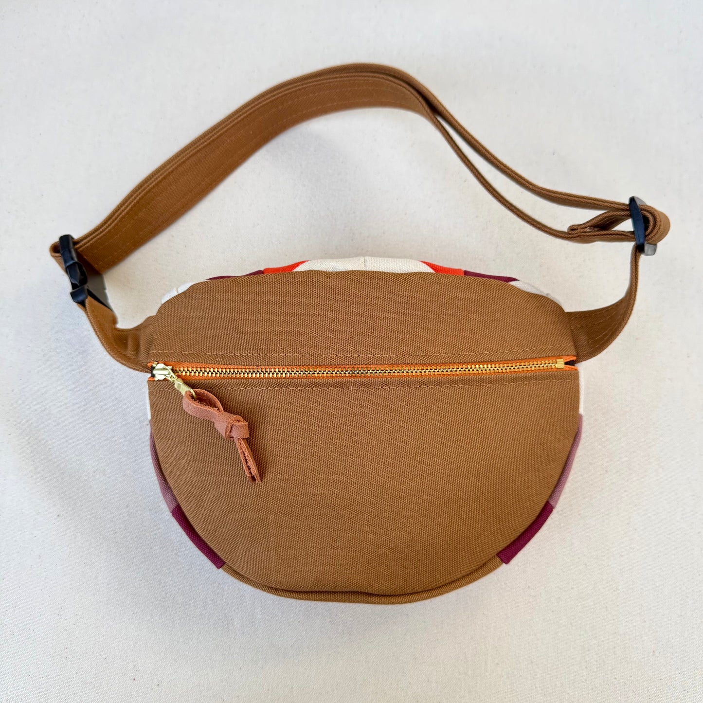 quilt star fanny bag, wine/mauve/apricot/tangerine (natural)