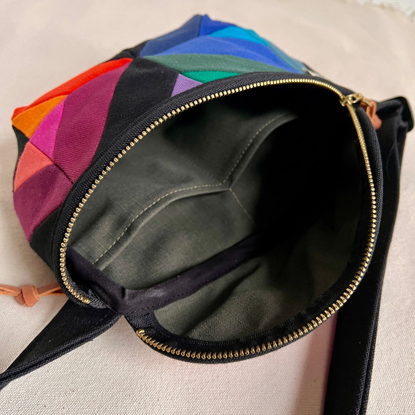 kaleidoscope fanny bag, black with jewel tones