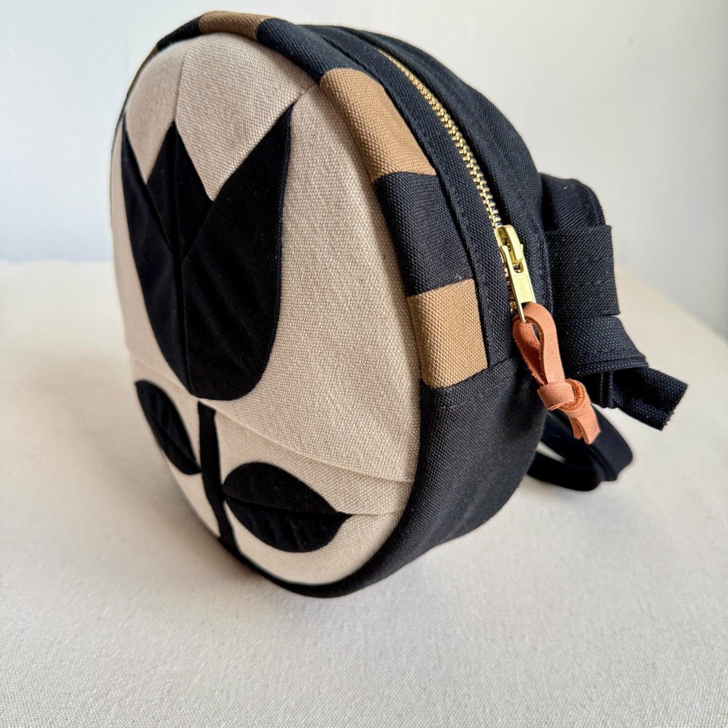 Circle Bag, Natural with Black Tulip + Black+Mushroom Checkerboard