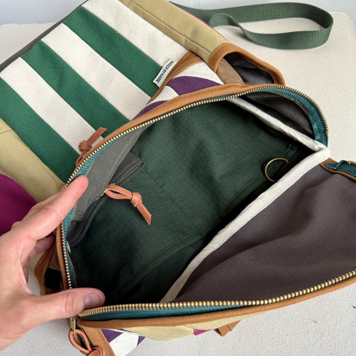 **PRE-ORDER** Roomier Backpack with side pockets, Raspberry Tulip w/ Teal Green + Eggplant