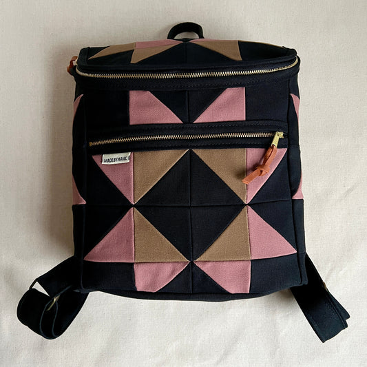 sawtooth star backpack, black with mauve+driftwood