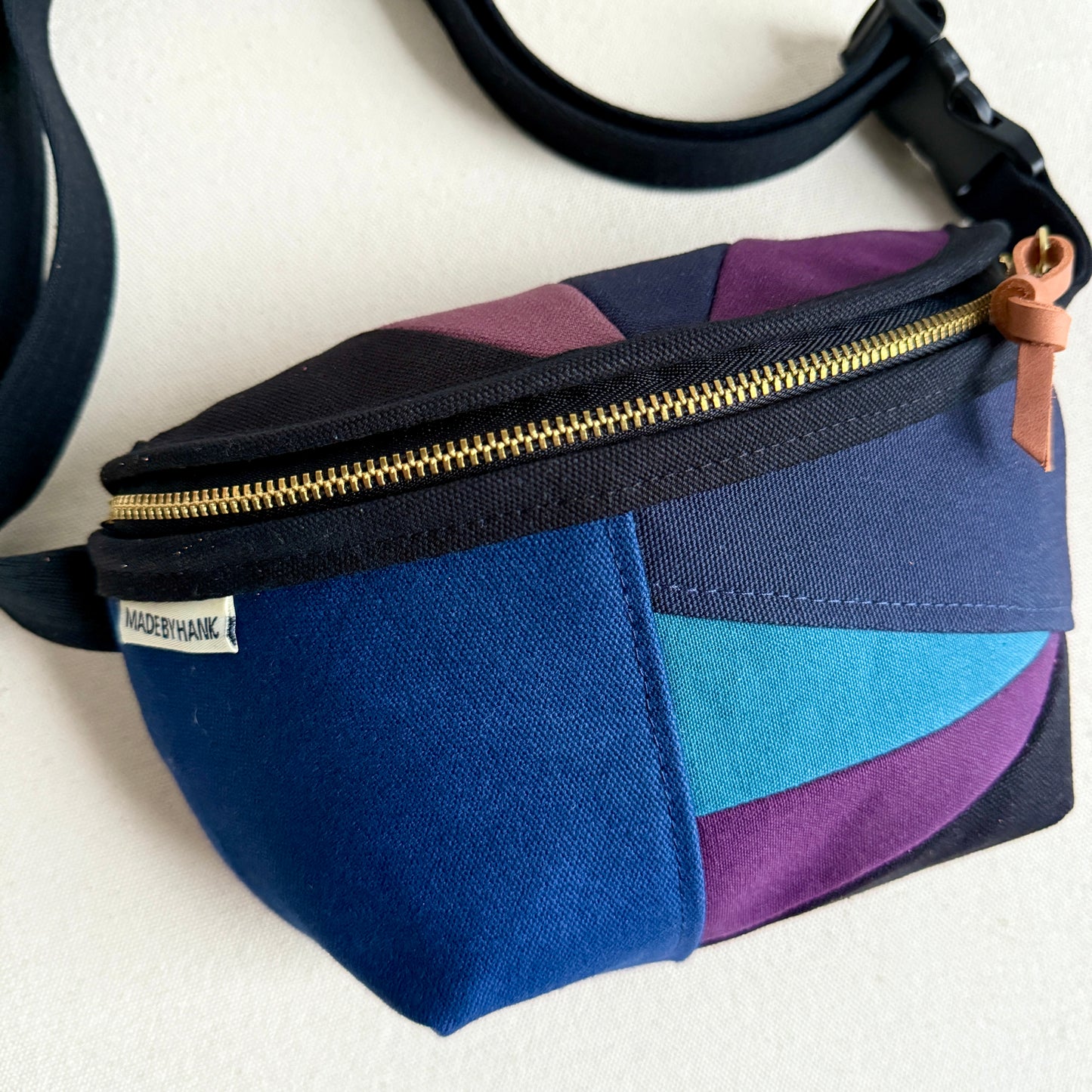 color block fanny bag, black with midnight/plum/eggplant/navy etc