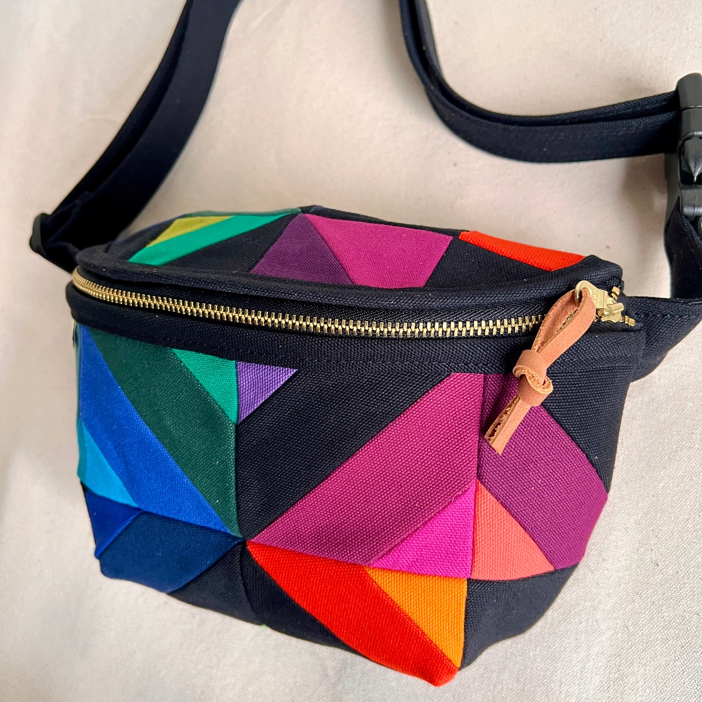 kaleidoscope fanny bag, black with jewel tones