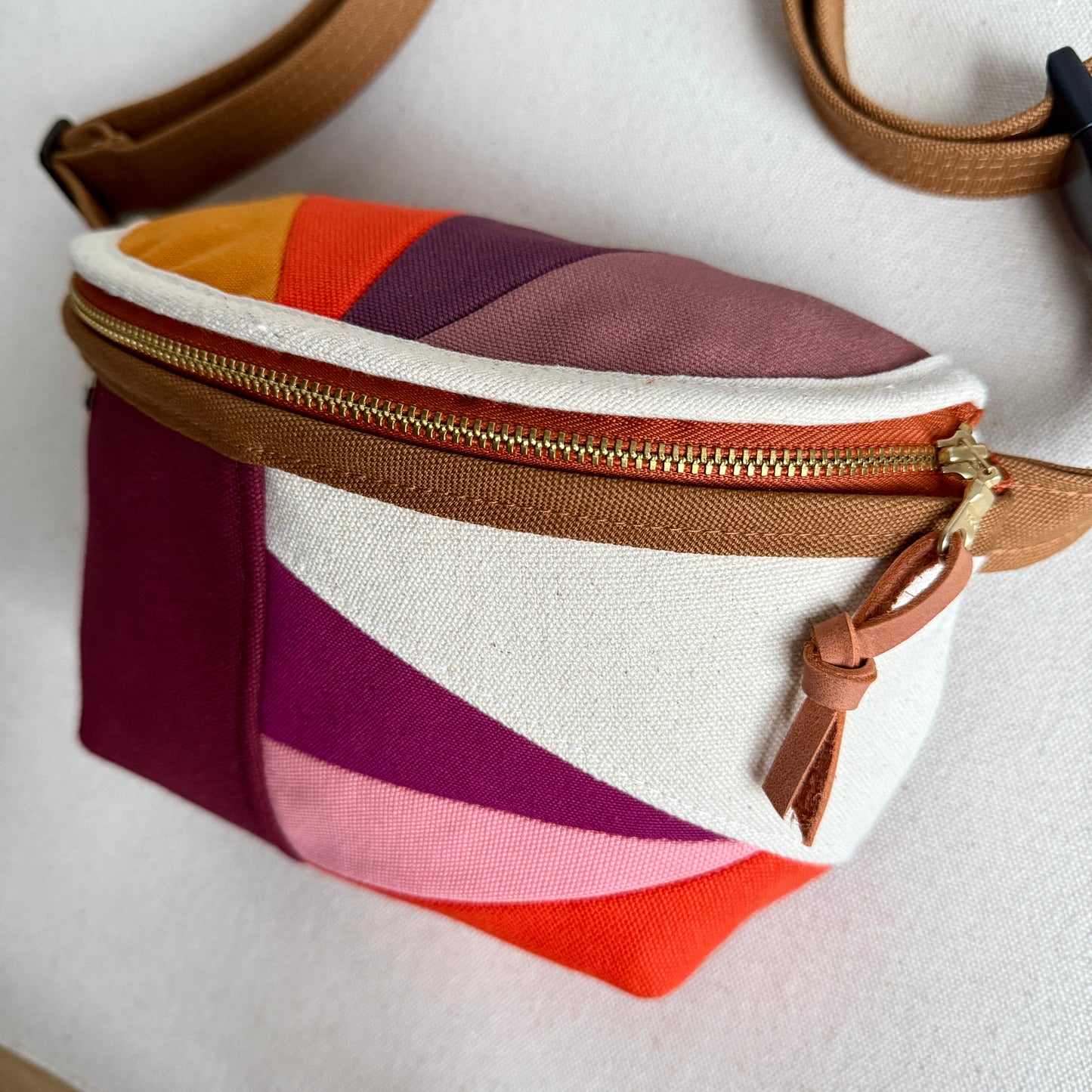 color block fanny bag, raspberry/natural/pink/orange etc