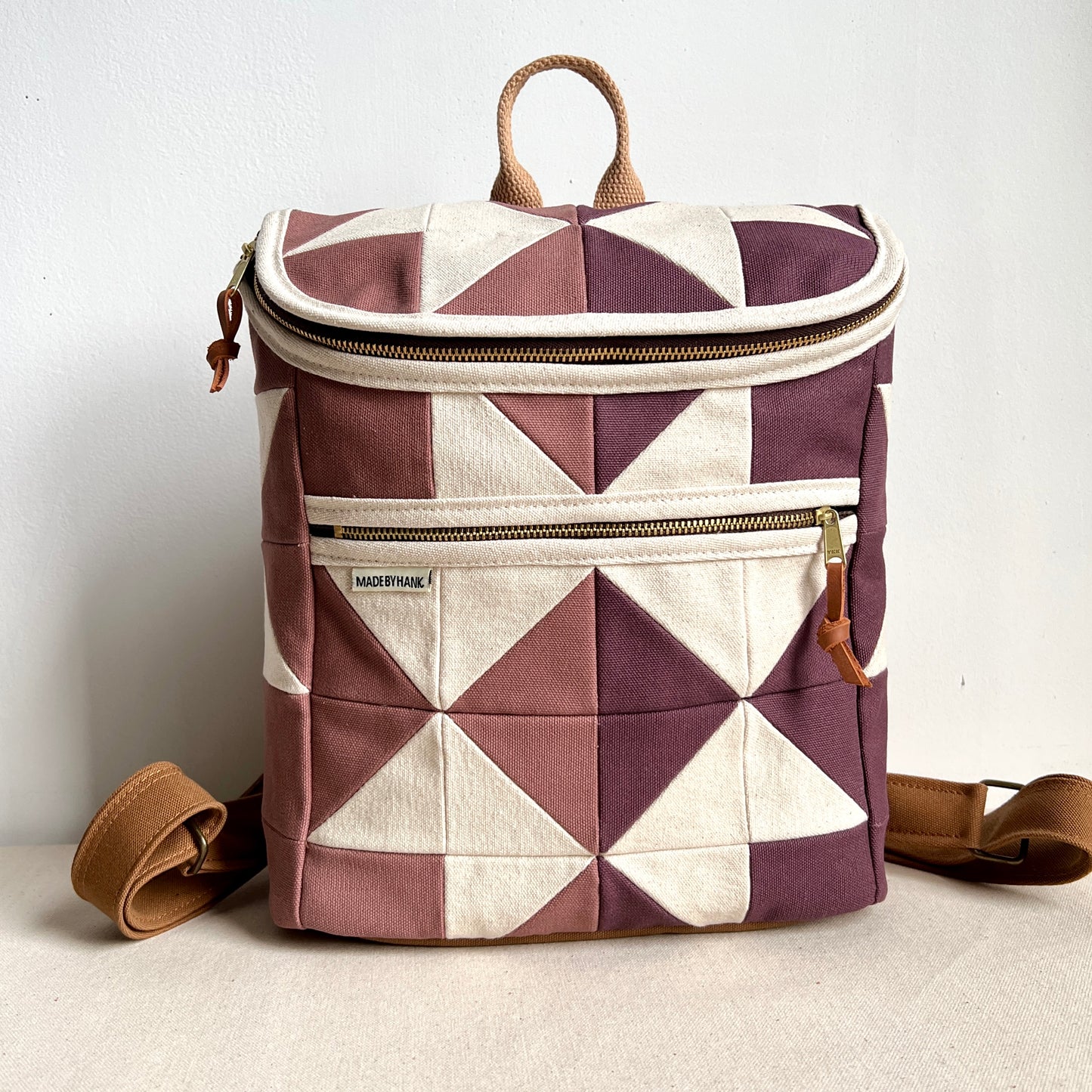sawtooth star backpack, mauve+ dried plum with natural