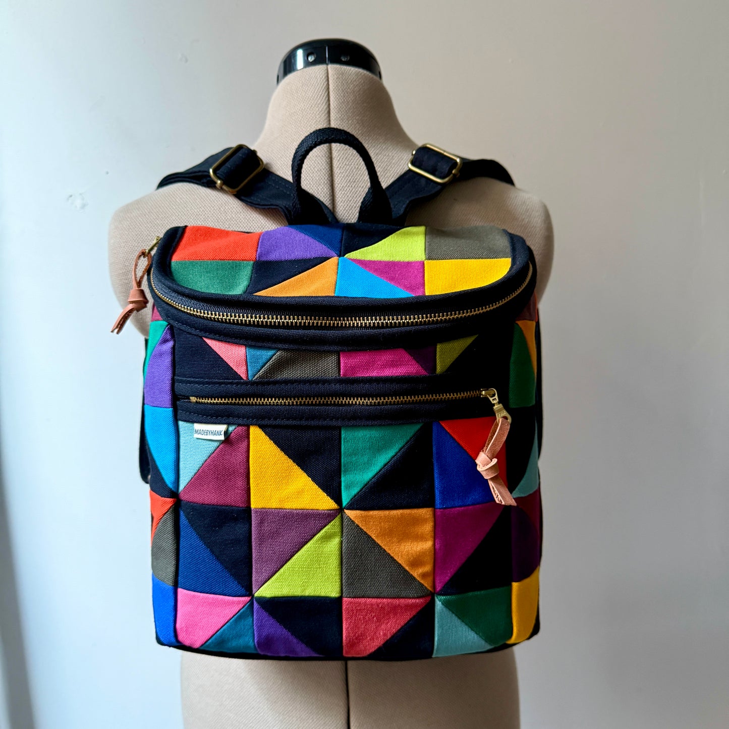 original size backpack, party triangles (black)