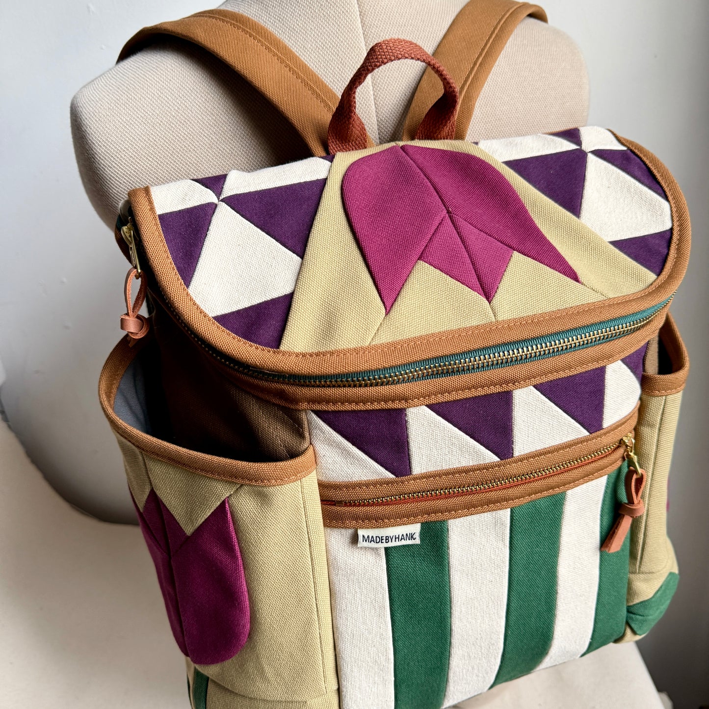 **PRE-ORDER** Roomier Backpack with side pockets, Raspberry Tulip w/ Teal Green + Eggplant
