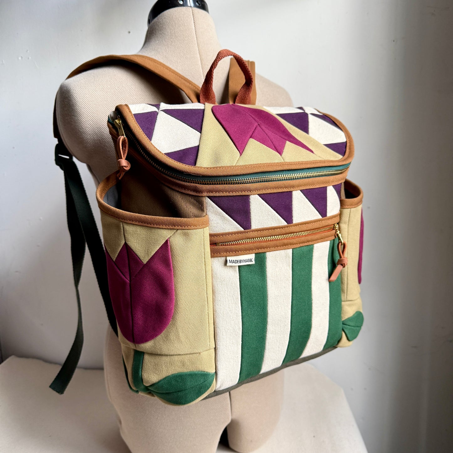**PRE-ORDER** Roomier Backpack with side pockets, Raspberry Tulip w/ Teal Green + Eggplant