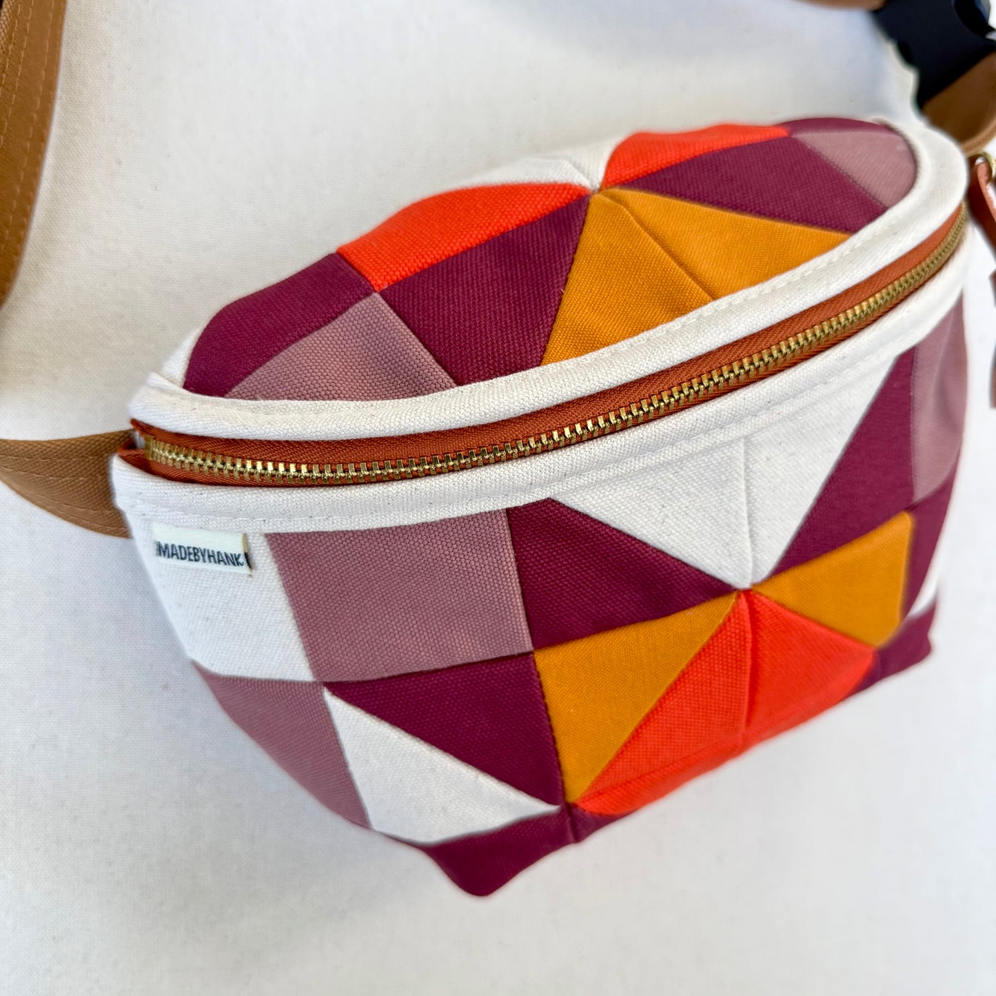 quilt star fanny bag, wine/mauve/apricot/tangerine (natural)