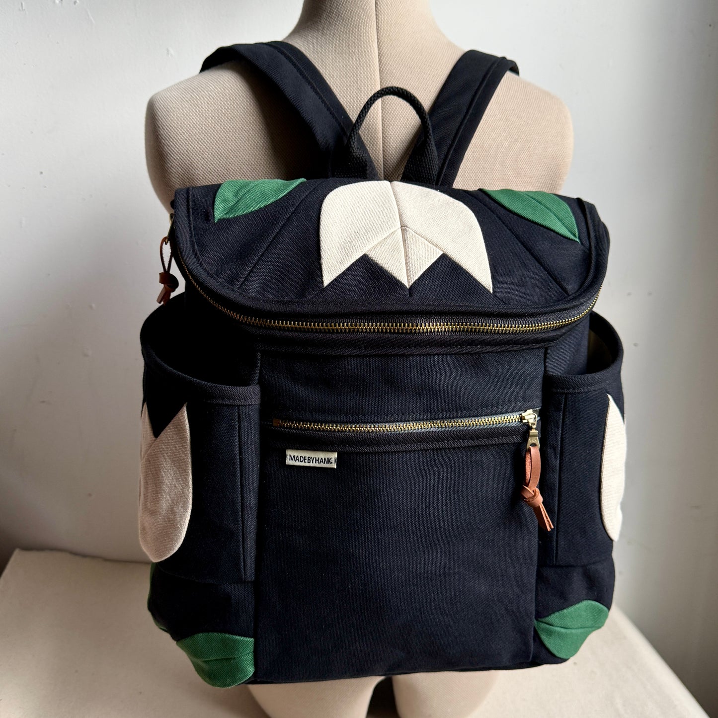 **PRE-ORDER** Roomier Backpack with Tulips, Black with Natural and Teal Green