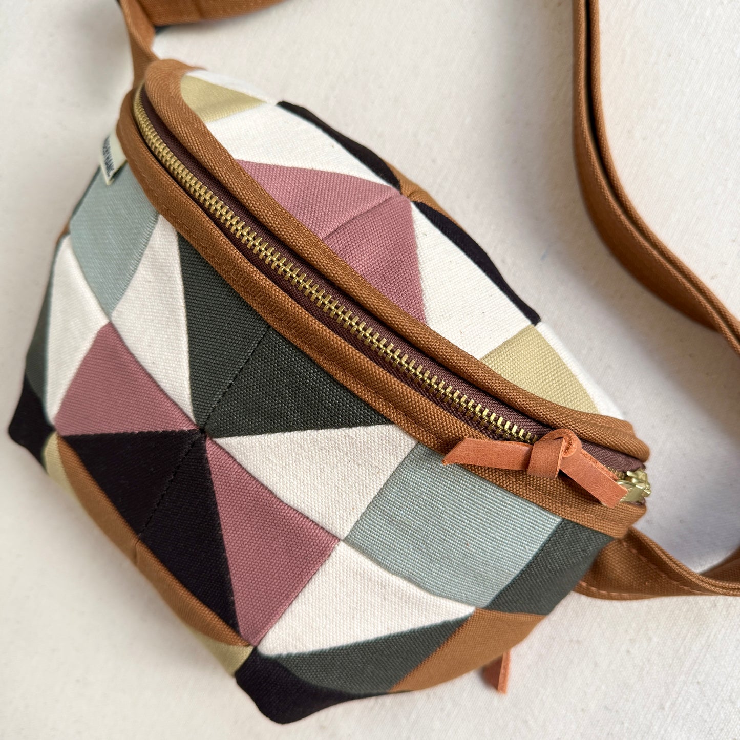 quilt star fanny bag, forest/mint/caramel/mauve/natural