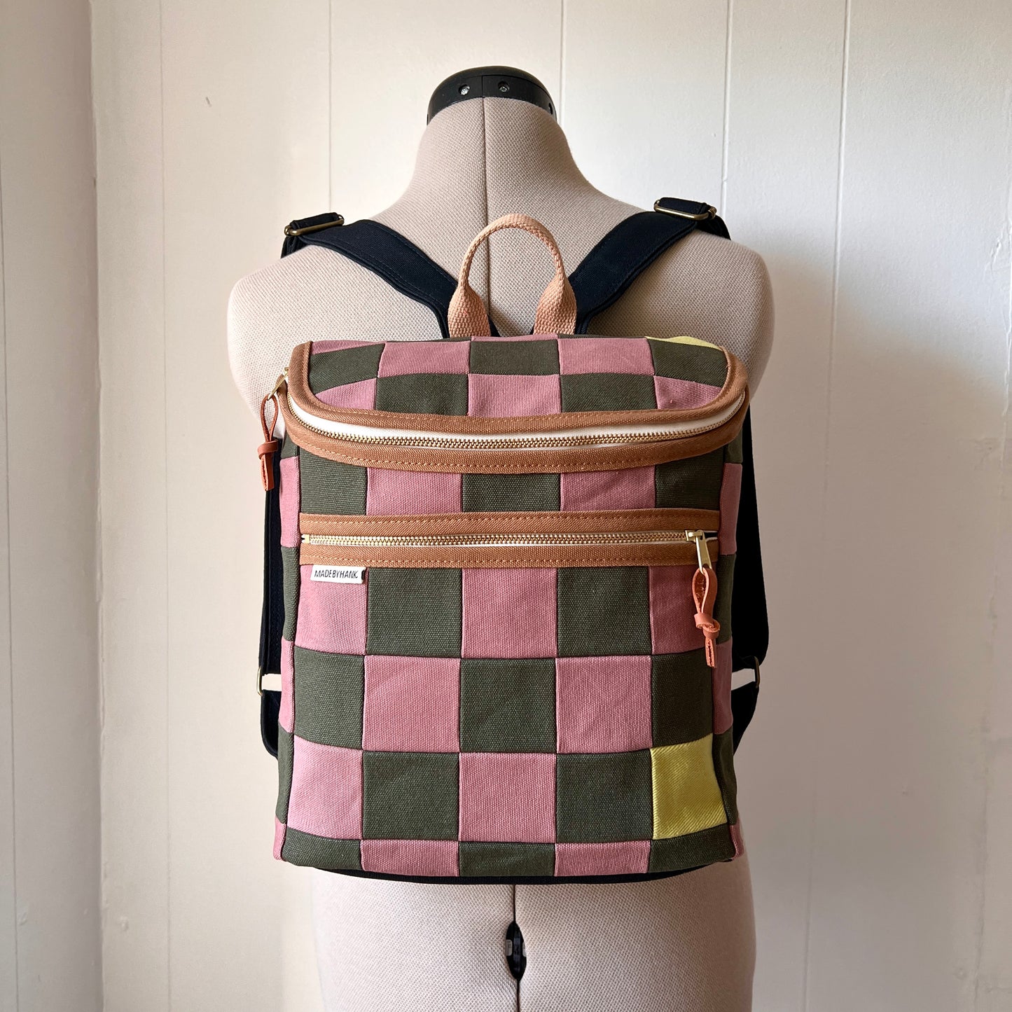 checkerboard backpack, mauve + forest