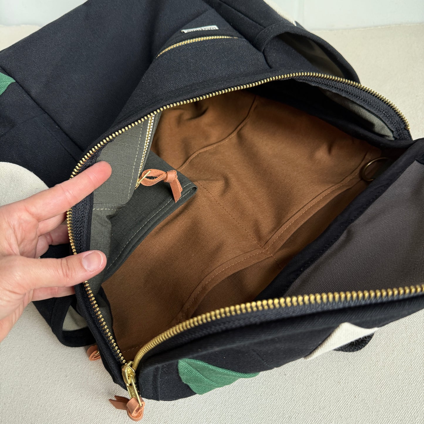 **PRE-ORDER** Roomier Backpack with Tulips, Black with Natural and Teal Green