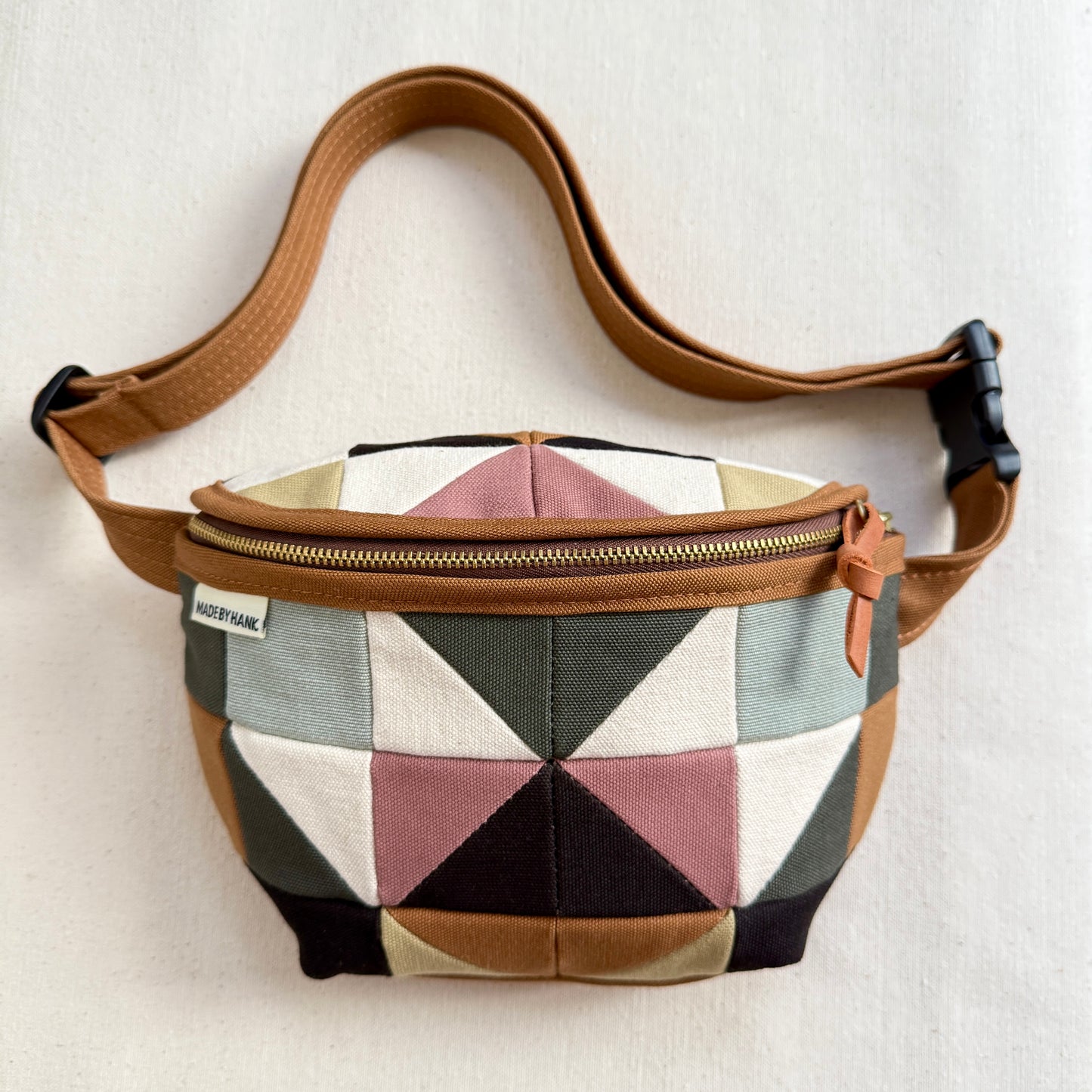 quilt star fanny bag, forest/mint/caramel/mauve/natural