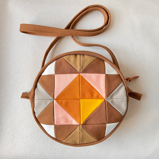 circle crossbody, caramel/ochre/sunshine/peach