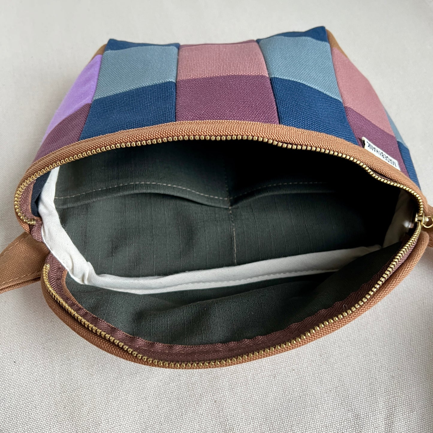 checkerboard plaid fanny bag, mauve/navy/steel/dried plum