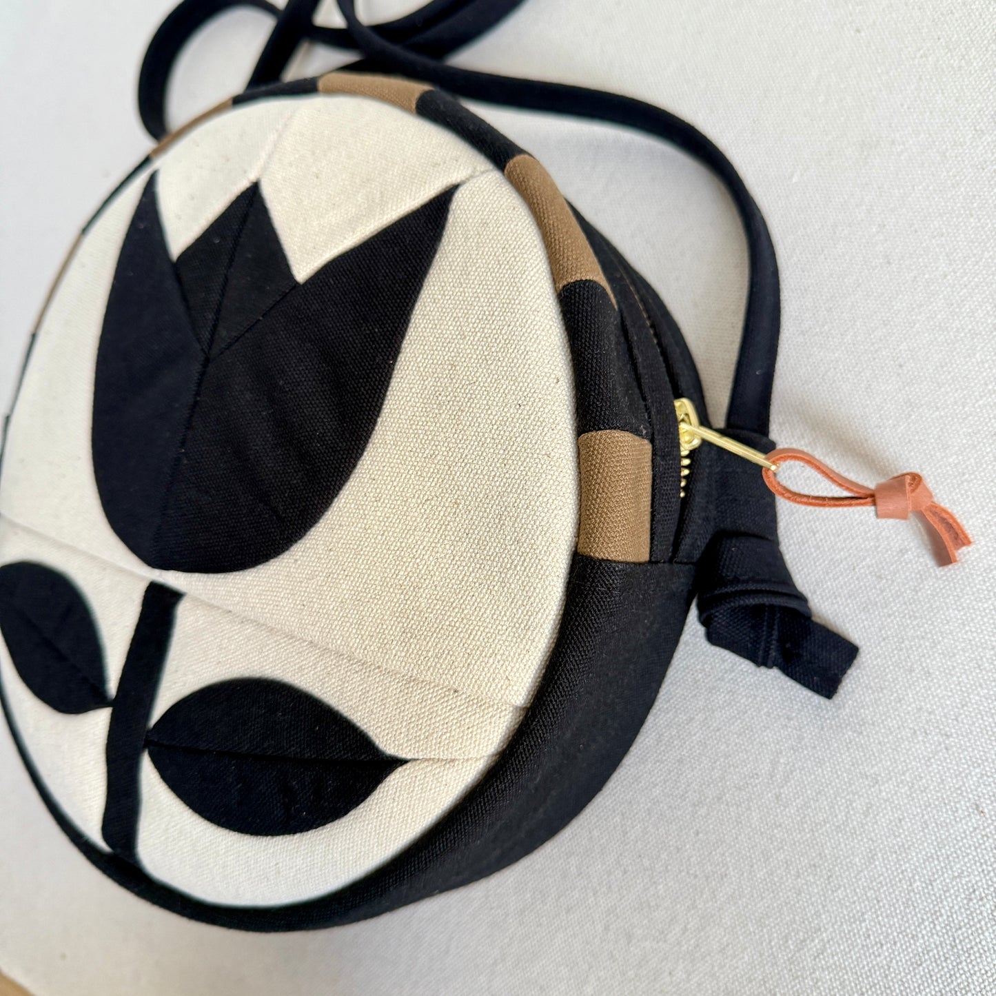 Circle Bag, Natural with Black Tulip + Black+Mushroom Checkerboard