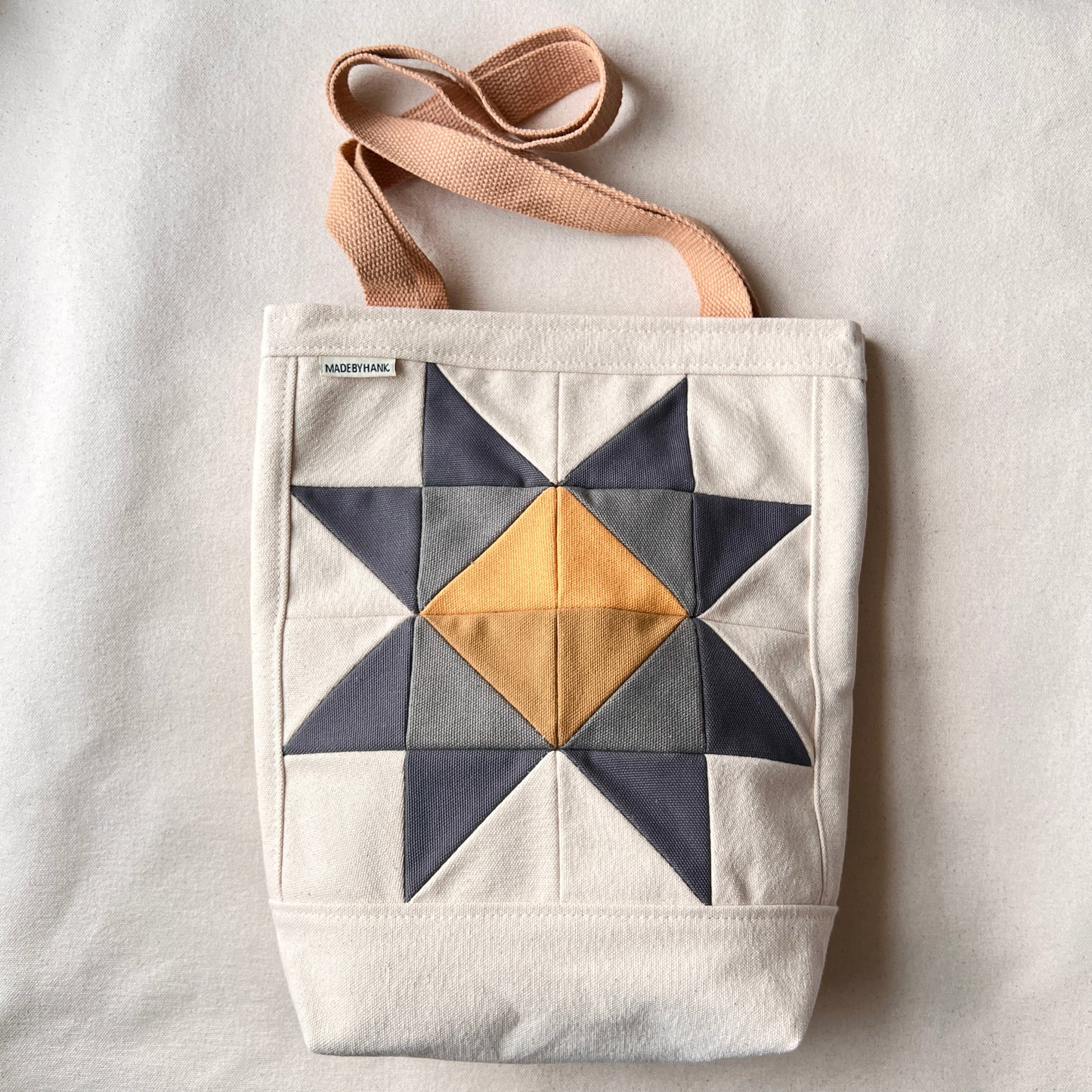 small quilt star tote, grays with goldenrod + honey