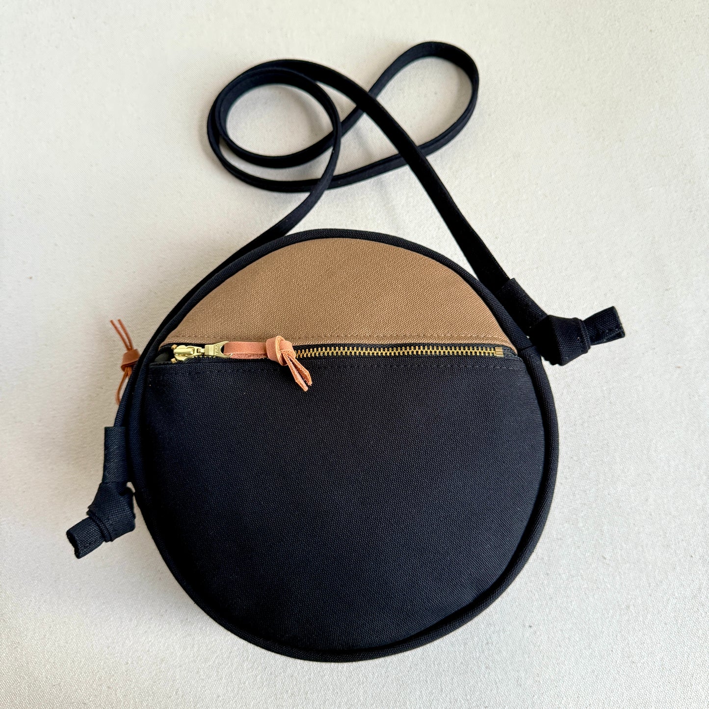 Circle Bag, Natural with Black Tulip + Black+Mushroom Checkerboard