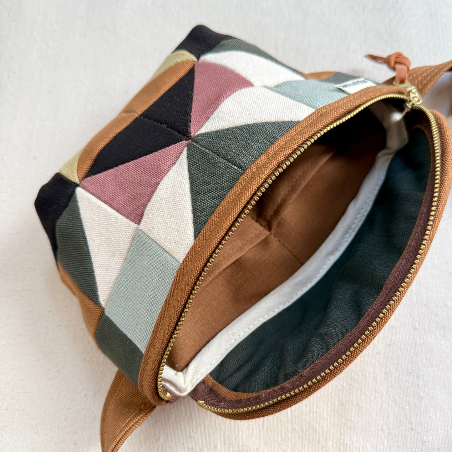 quilt star fanny bag, forest/mint/caramel/mauve/natural