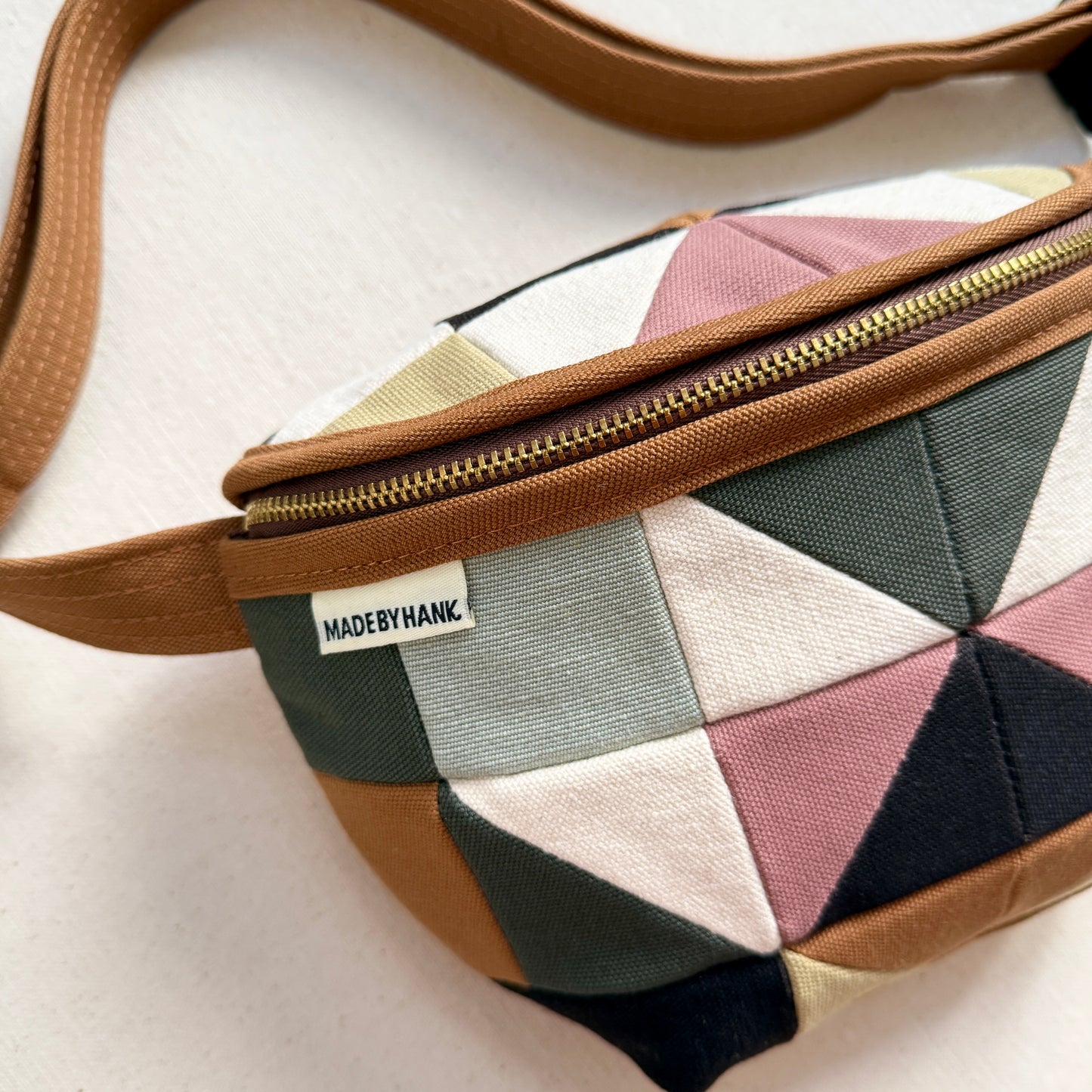 quilt star fanny bag, forest/mint/caramel/mauve/natural