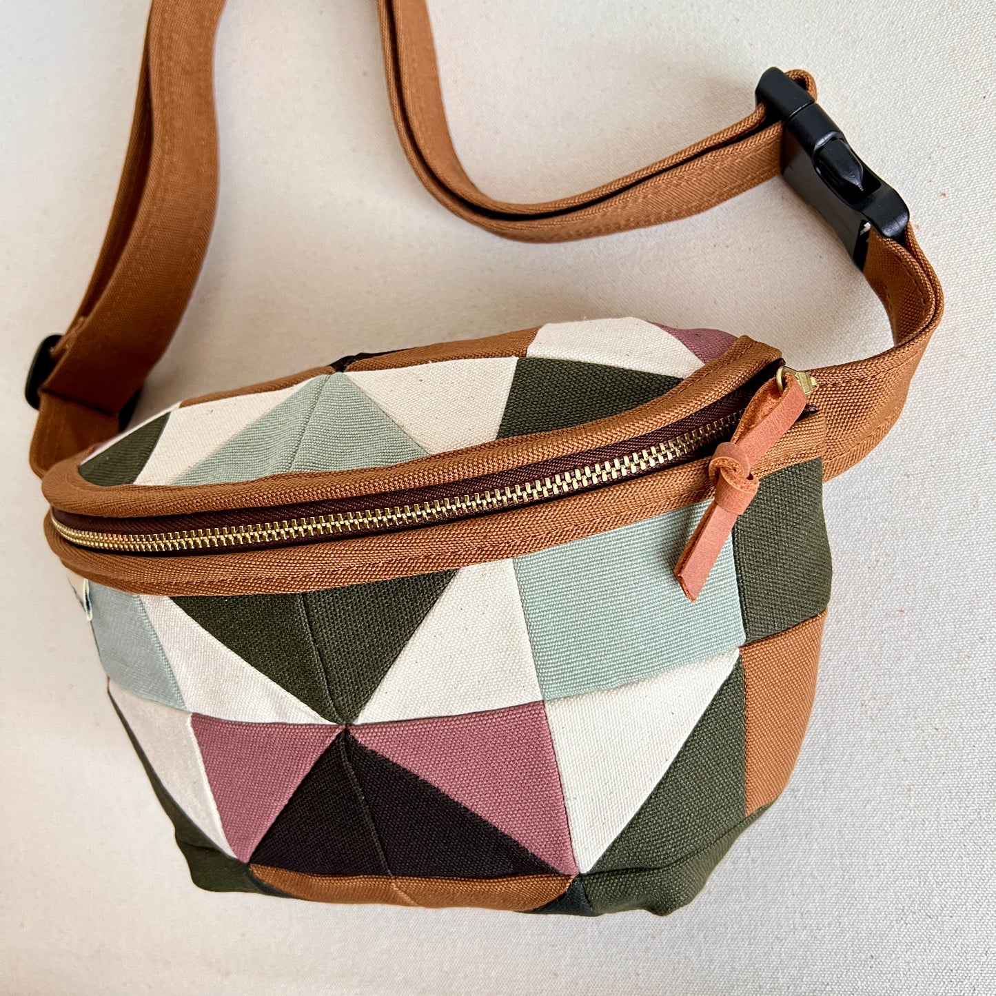 quilt star fanny bag, forest/mint/caramel/mauve/natural