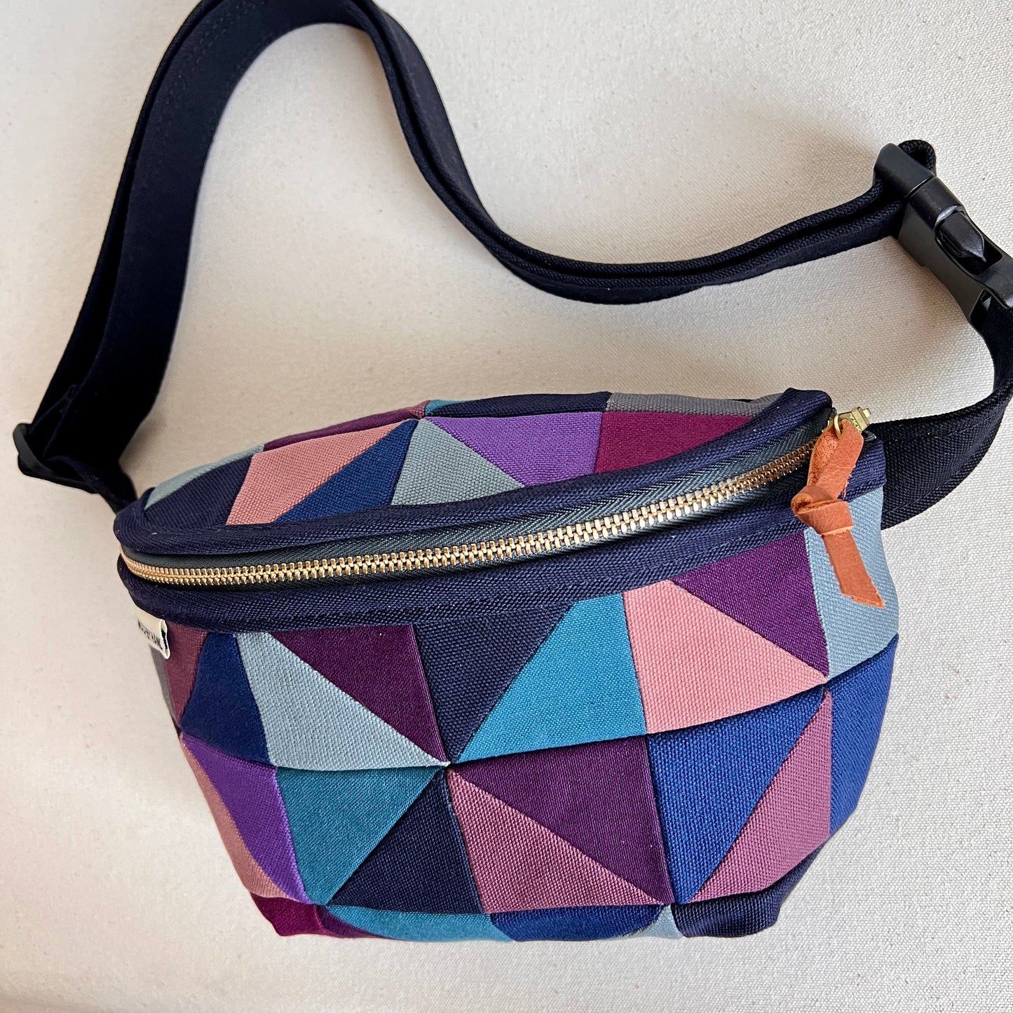 party triangles fanny bag, indigos + plums